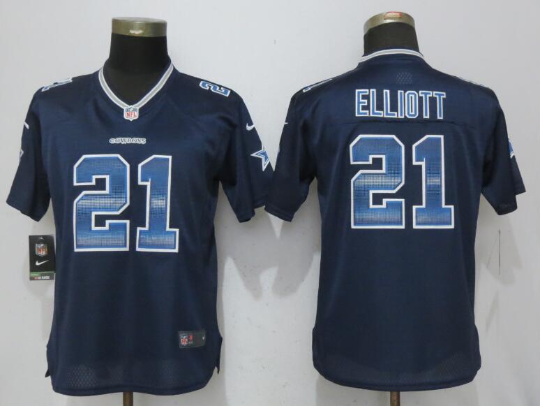 Women Dallas Cowboys 21 Elliott Navy Blue New Nike Strobe Elite NFL Jerseys